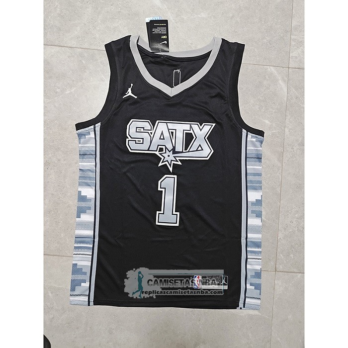 Camiseta San Antonio Spurs Victor Wembanyama NO 1 Statement 2022-23 Negro